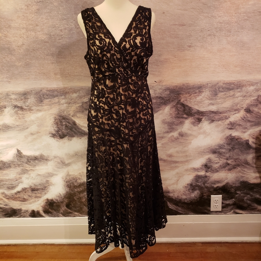 K Studio Collection black lace dress with nude lining. Size L